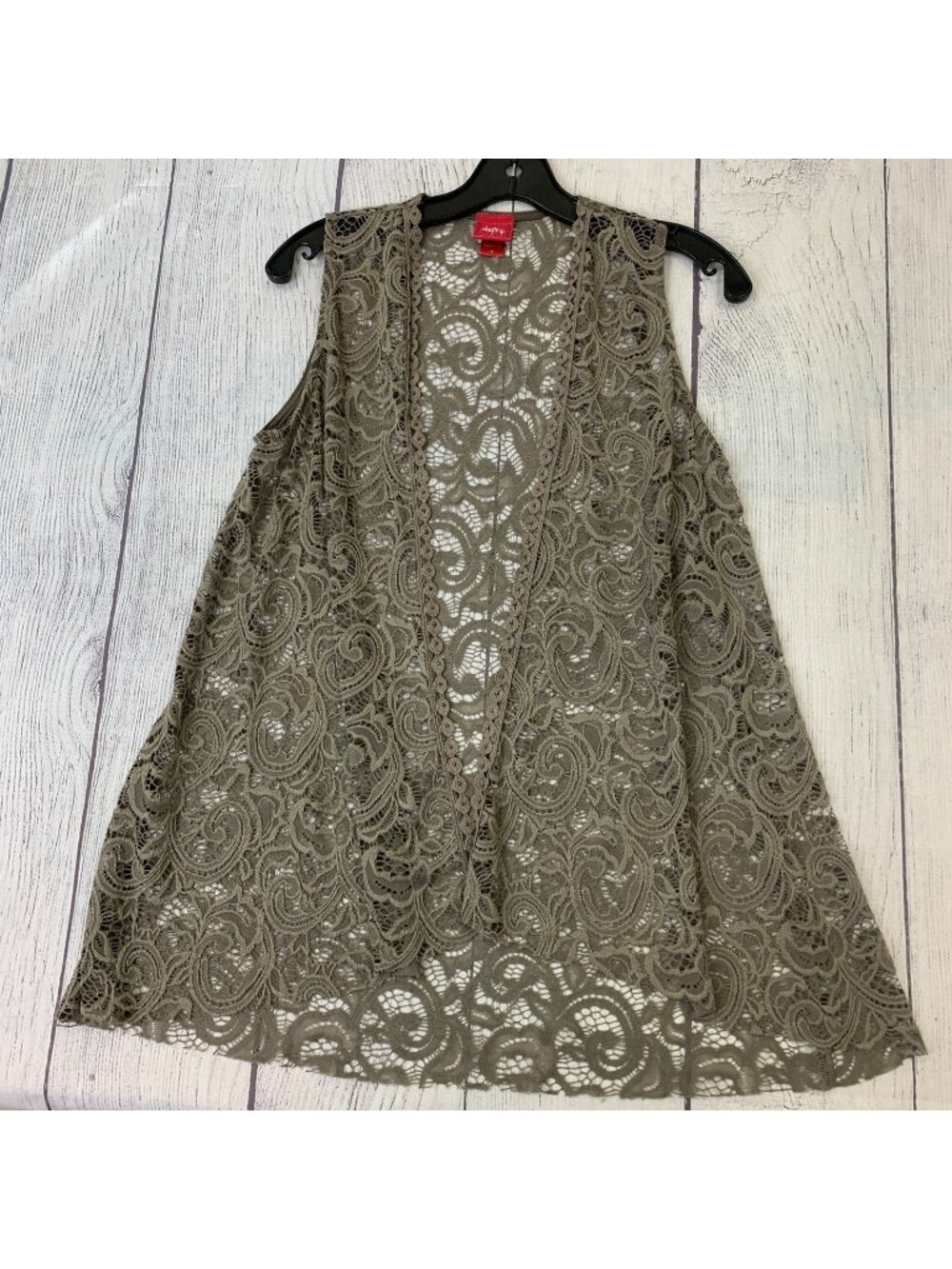 Daytrip Open Lacy Crochet Vest sz M Lightweight Boho Hippie Taupe Color